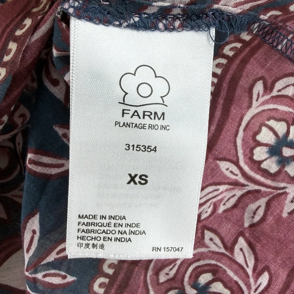 Farm Rio Anika Charm Floral Top Women Size XS Ruffled Cropped Peasant Casual